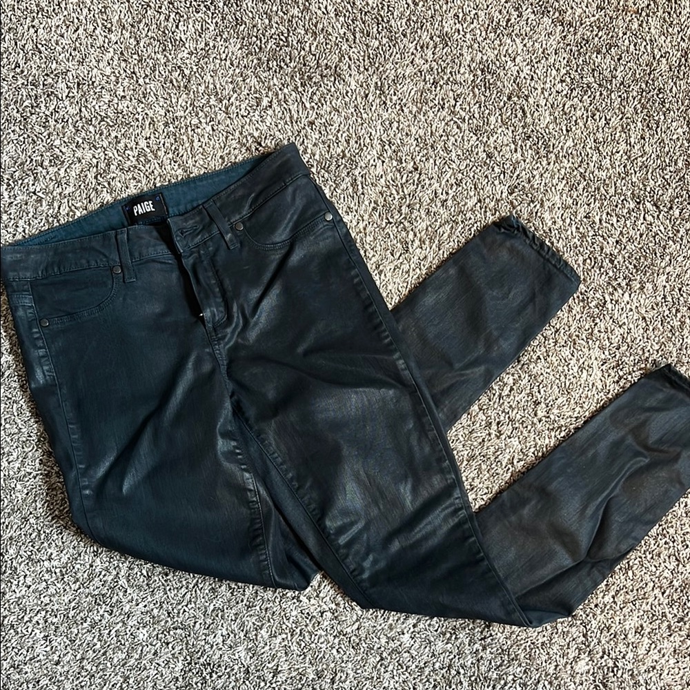 PAIGE Denim Size 29 Verdugo Ultra Skinny Jeans Coated in Deep Lagoon Silk